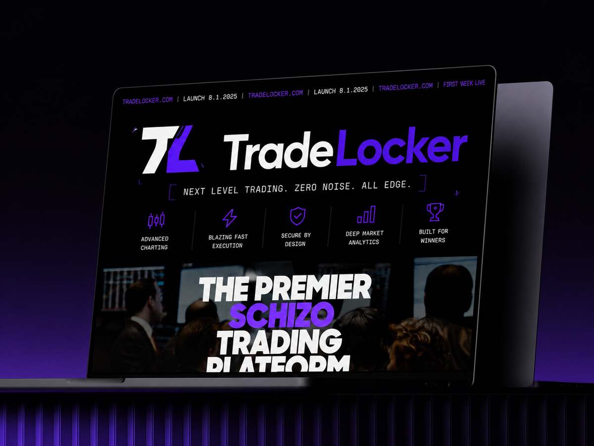 TradeLocker website displayed on a laptop