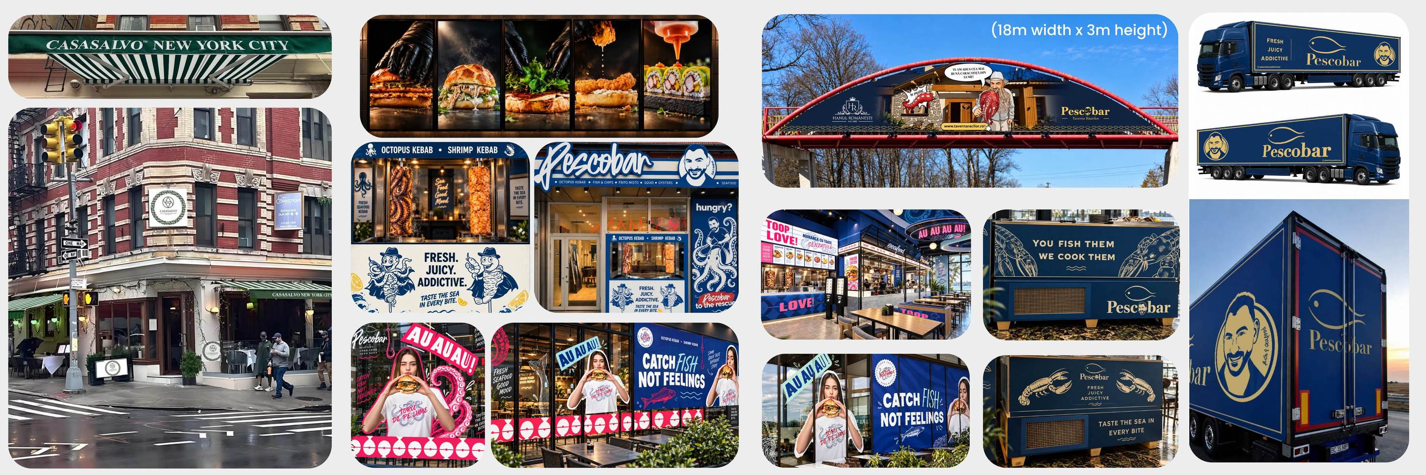 Casasalvo and Pescobar storefront, signage and retail installation graphics