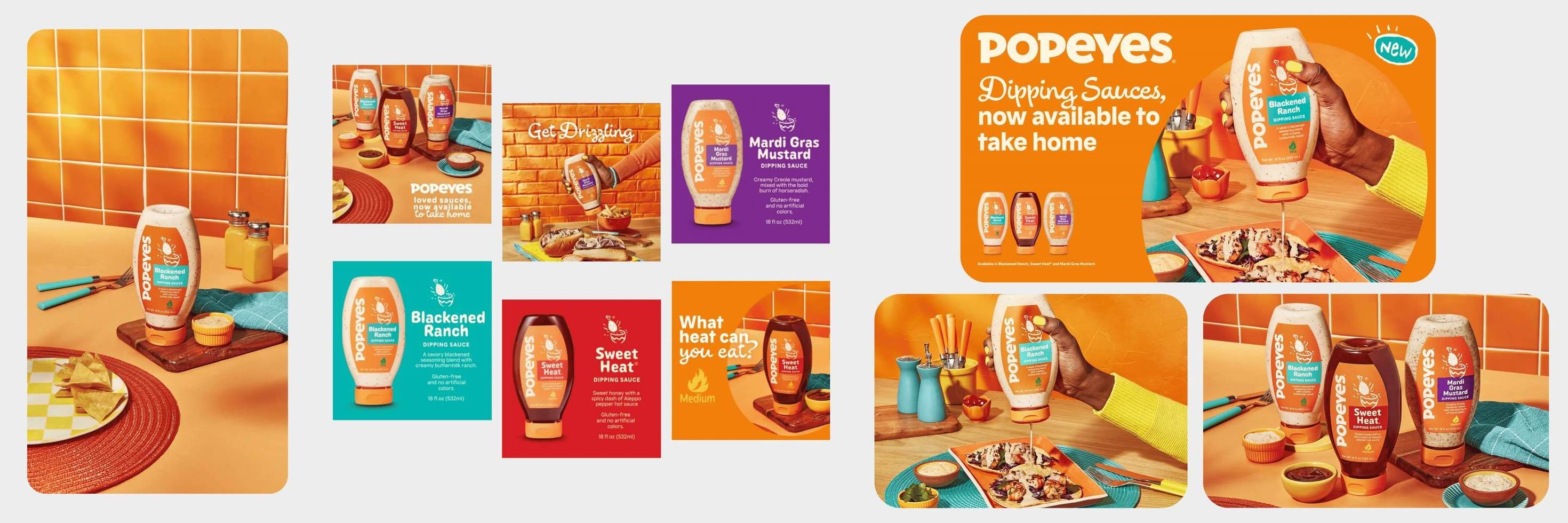 Popeyes dipping sauces packaging and campaign design